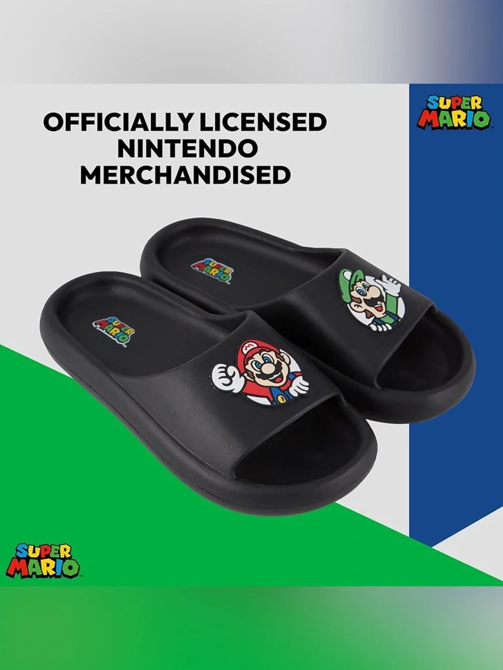Nintendo Black Super Mario & Luigi Slide Sandals